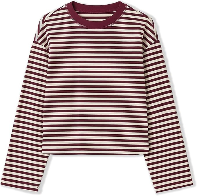 KOSUSANILL Striped Long Sleeve Shirt Women Oversized Baggy Crewneck Tshirt | Amazon (US)