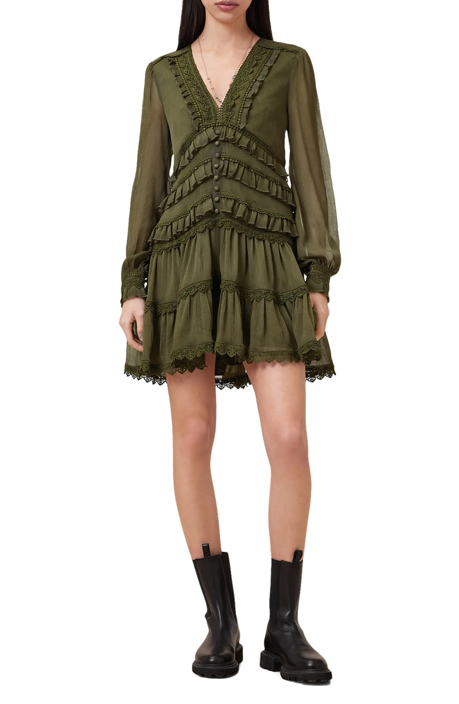 AllSaints Zora Long Sleeve Tiered Dress | Nordstrom | Nordstrom
