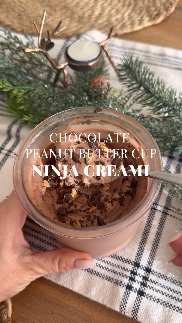 CHOCOLATE PEANUT BUTTER CUP NINJA CREAMI

Ingredients:
1 cup Fairlife Chocolate Milk
1 scoop Chocolate Brownie Batter Protein Powder I use Clean Simple Eats
2 tbsp. Chocolate Pudding Mix
2 Unreal Peanut Butter Cups

Instructions
Take a Ninja Creami pint container and fill it up with all the ingredients except peanut butter cups.

Next, take your frother and froth until all are combined. If you do not have a frother you can use a blender.

Freeze the mix for at least 8 hours but I typically like to do it overnight for about 24 hours so it can completely harden.

Take the container out and put it into the Ninja Creami and then blend on “Lite Ice Cream.”

Remove from the Ninja Creami and check to see what it looks like.

If it has a nice creamy texture then you can skip the next step. However, if the ice cream looks crumbly or a little stiff, make a hole in the middle and add about 1-2 tsp. of milk
Put it back in the machine and hit “re-spin”.

When it’s done, add in some peanut butter cups and hit "mix-ins".

After it's done mixing, take it out sprinkle some more chopped up peanut butter cups on top and enjoy!

#cleansimpleeats #ninjacreamirecipe #chocolatepeanutbuttercupicecream #proteinicecream

#LTKGiftGuide