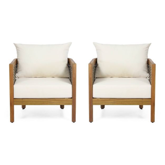 Burchett 2pk Outdoor Acacia Wood Club Chairs with Cushions - Teak/Brown/Beige - Christopher Knigh... | Target