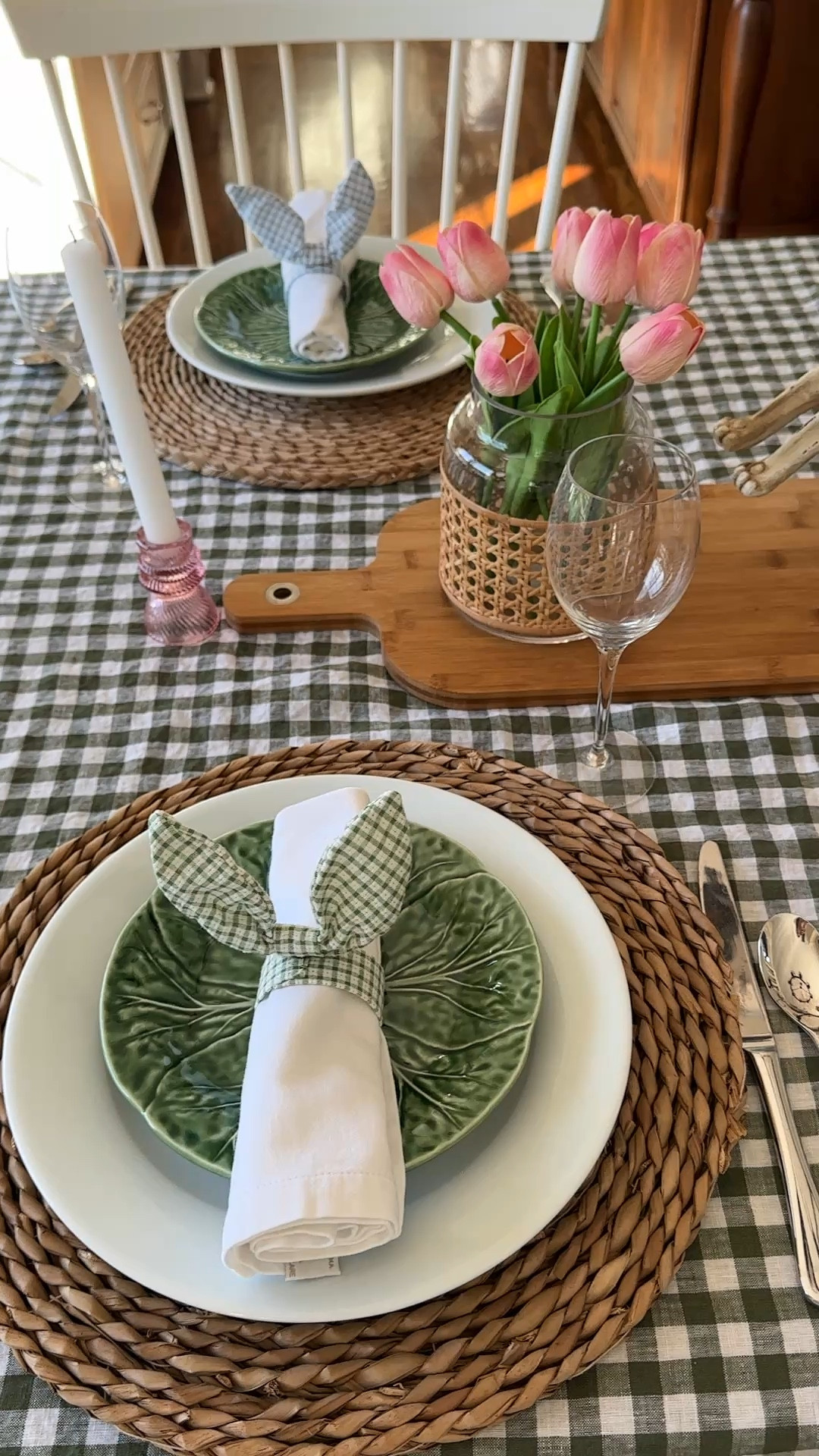 Simple Easter table with green gingham tablecloth and green cabbage ware dishes.

#ltkquince

#LTKSeasonal #LTKHome