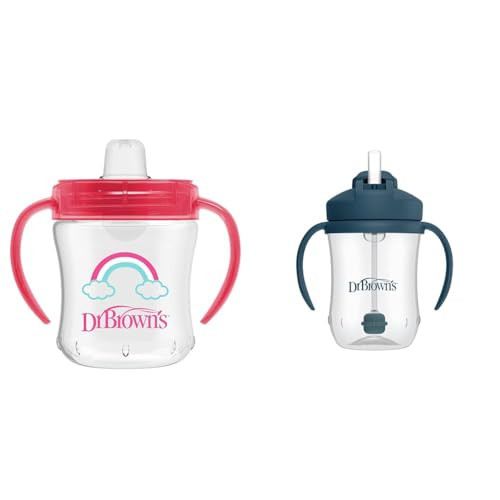 Dr. Brown's Transition Sippy Cup with Soft Spout - Pink - 6oz - 6m Milestones Baby’s First Straw Cup, Training Cup with Weighted Straw, Dark Blue, 6m+ | Amazon (US)