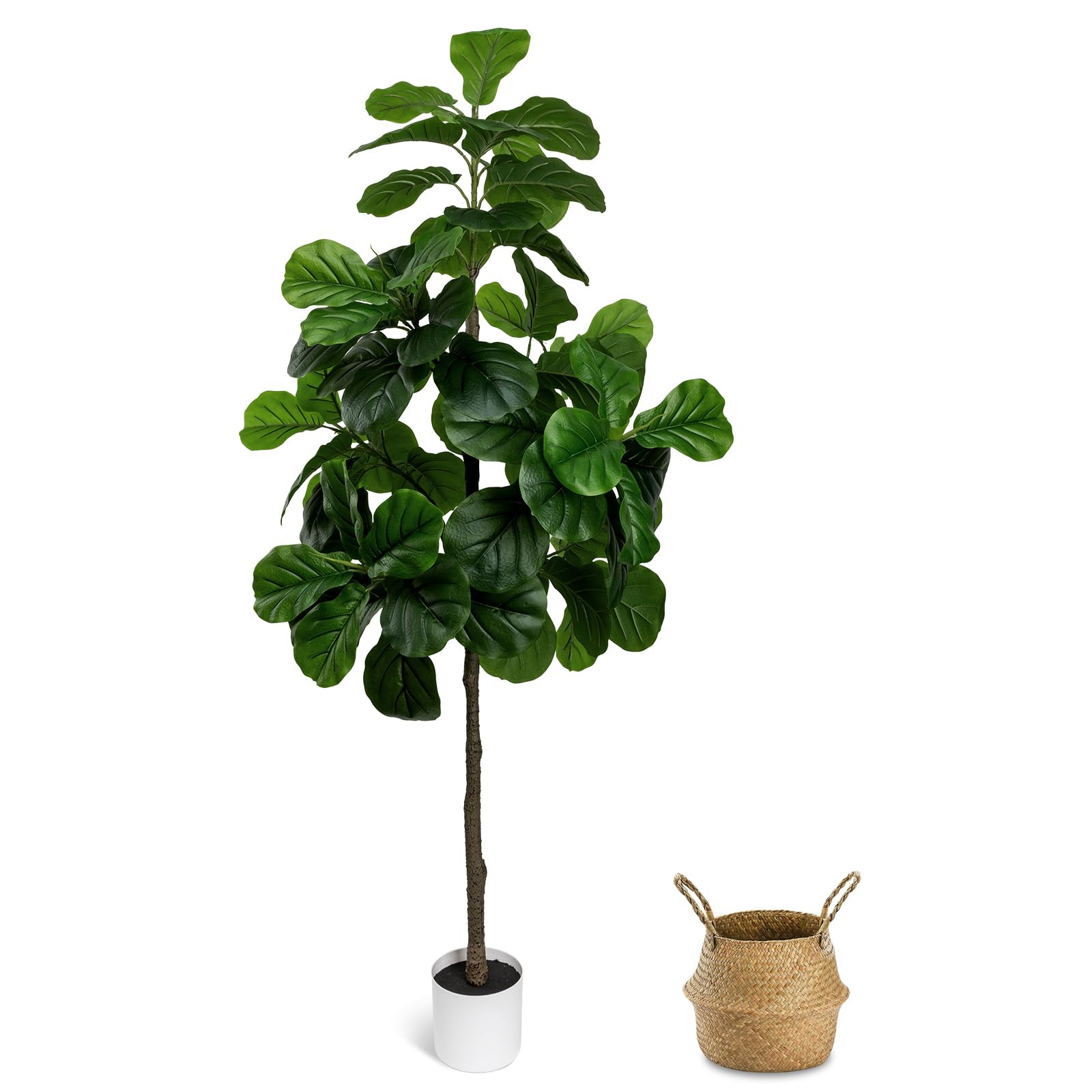 Artificial Fiddle Leaf Fig Tree 6FT - Large Fake Tree with White Planter&Basket, Tall Faux Ficus ... | Amazon (US)