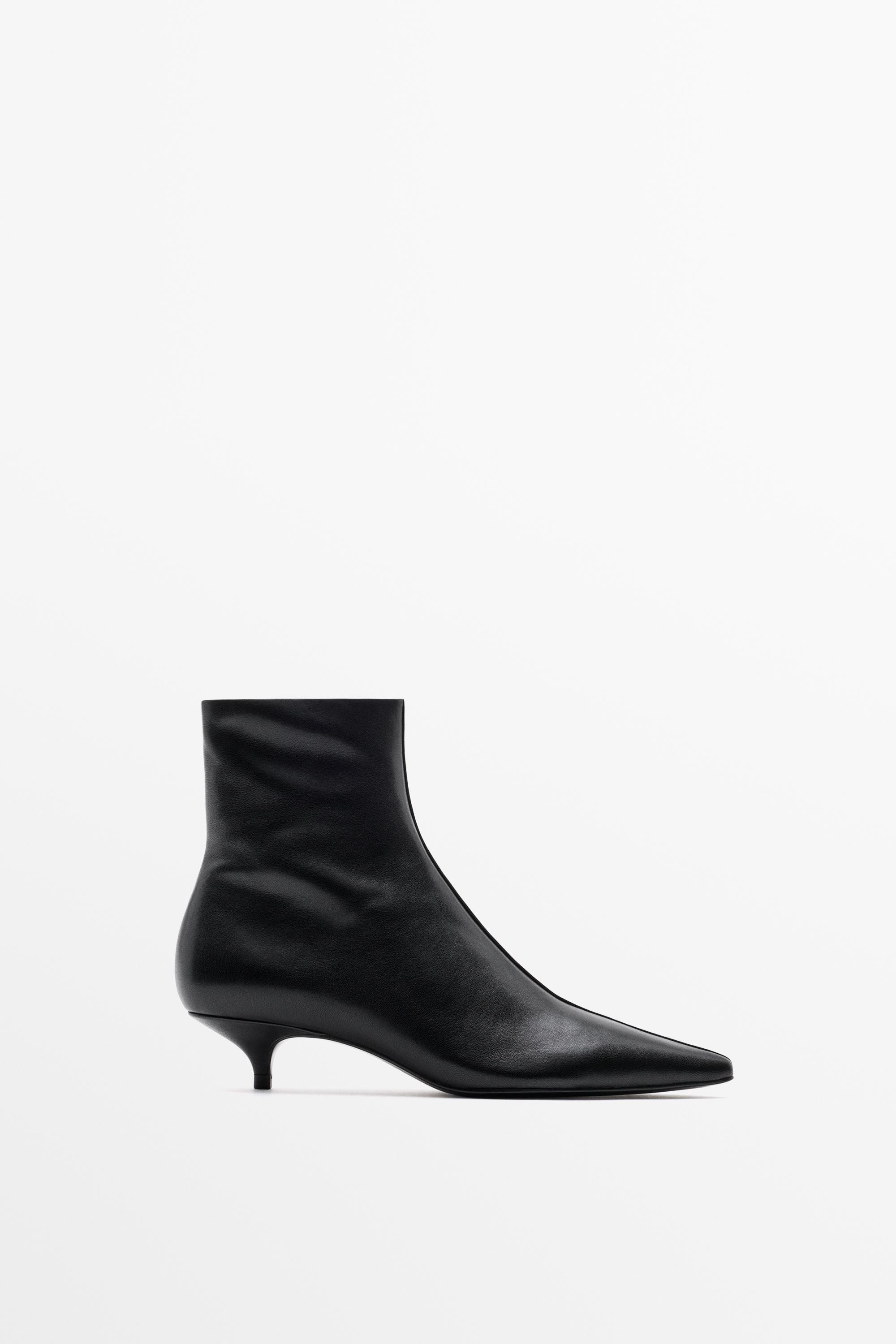 Low-heel leather ankle boot - BLACK | Massimo Dutti US