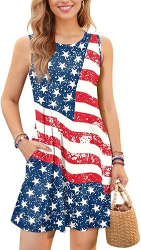 Spadehill 4th of July Womens Summer Casual Beach Dress with Pockets | Amazon (US)