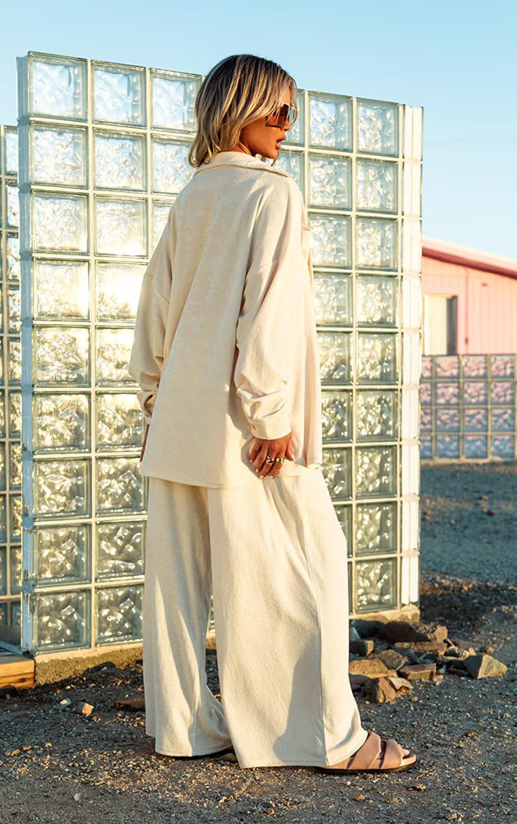 Cream Towelling Oversized Beach Shirt | Pretty Little Thing (Australia & New Zealand)