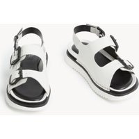 M&S Womens Leather Buckle Flatform Sandals - 3 - White Mix, White Mix,Black Mix | Marks & Spencer (UK)