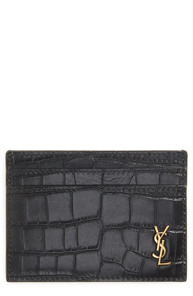 YSL Monogram Croc Embossed Leather Card Case | Nordstrom