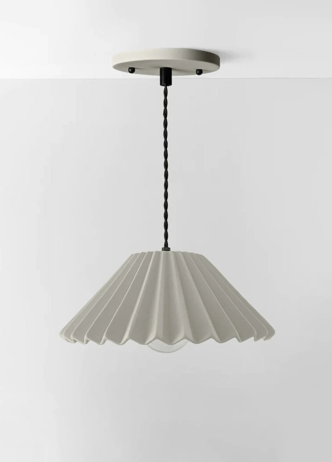 Large Pleated "Picco" Pendant Ceramic Light Fixture - Bone White | Etsy (US)