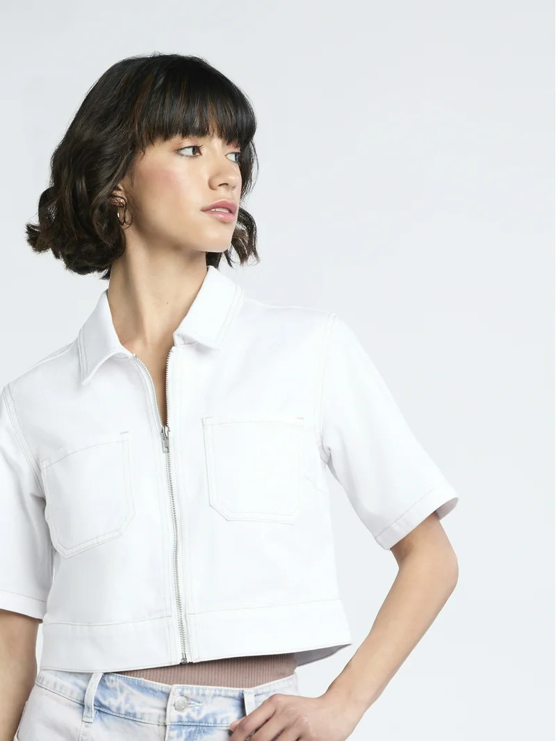 Madden NYC Women's Cropped Zip Up Trucker Jacket | Walmart (US)