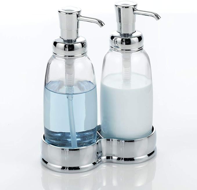 mDesign Double Liquid Hand Soap Dispenser Pump Bottle with Removable Base for Kitchen, Bathroom; ... | Amazon (US)