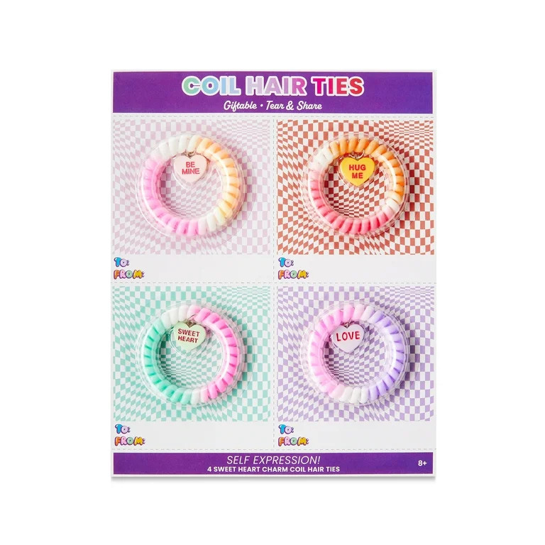 Valentines Day Tear & Share Multi-Colored Coil Hair Tie Cards Party Favors, 4 Count, by Way To Ce... | Walmart (US)