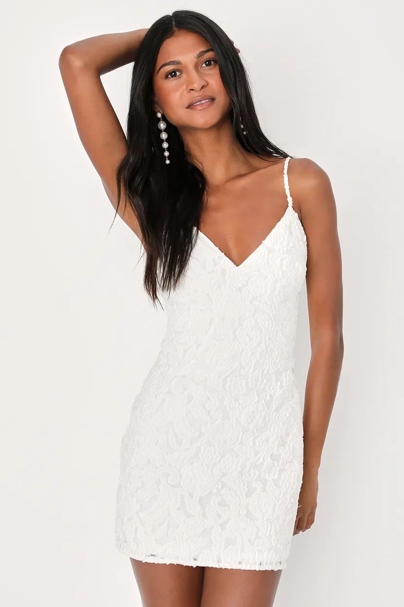 Moonlight Moments White Floral Jacquard Backless Mini Dress | Lulus (US)