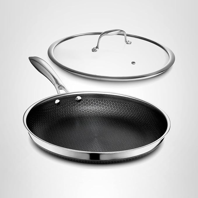 HexClad Hybrid Nonstick 12-Inch Frying Pan with Tempered Glass Lid, Stay-Cool Handle, Dishwasher-... | Amazon (US)