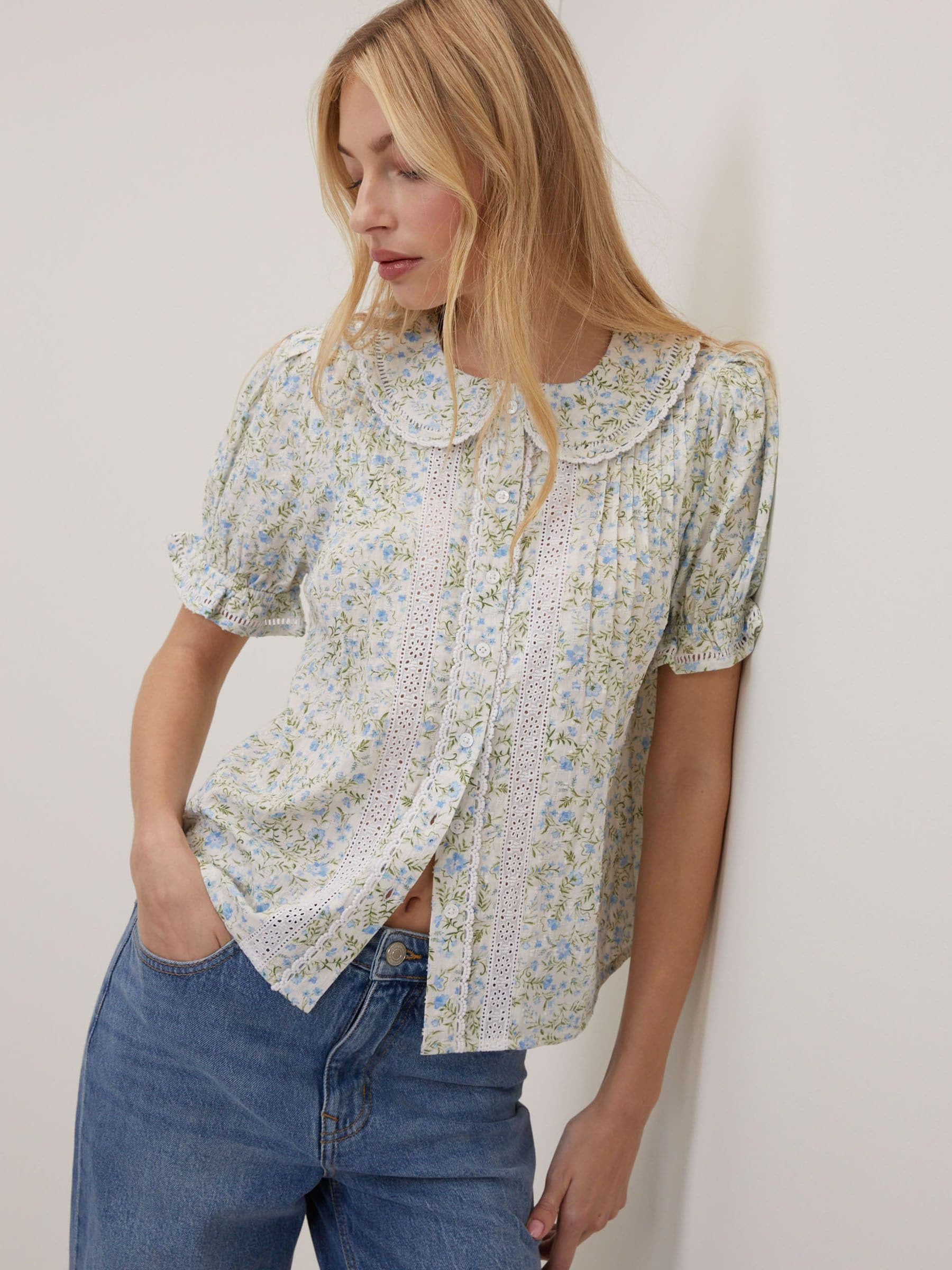 Nobody's Child Nobodys Child Blue Thimbolina Trim Detail Peter Pan Blouse | Next US