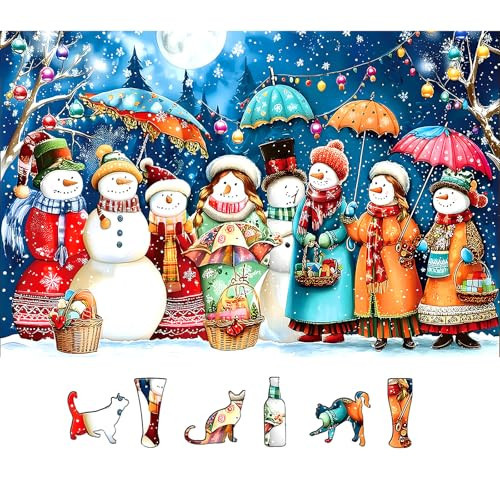 Christmas Snowman Jigsaw Puzzles for Adults 500 Pieces Winter Wonderland Night Holiday Scene with Glowing Lights Fun Family Puzzles Gift for Adults Seniors | Amazon (US)