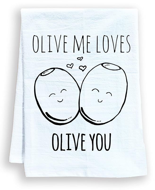 Funny Kitchen Towel, Olive Me Loves Olive You, Flour Sack Dish Towel, Sweet Housewarming Gift, Wh... | Amazon (US)