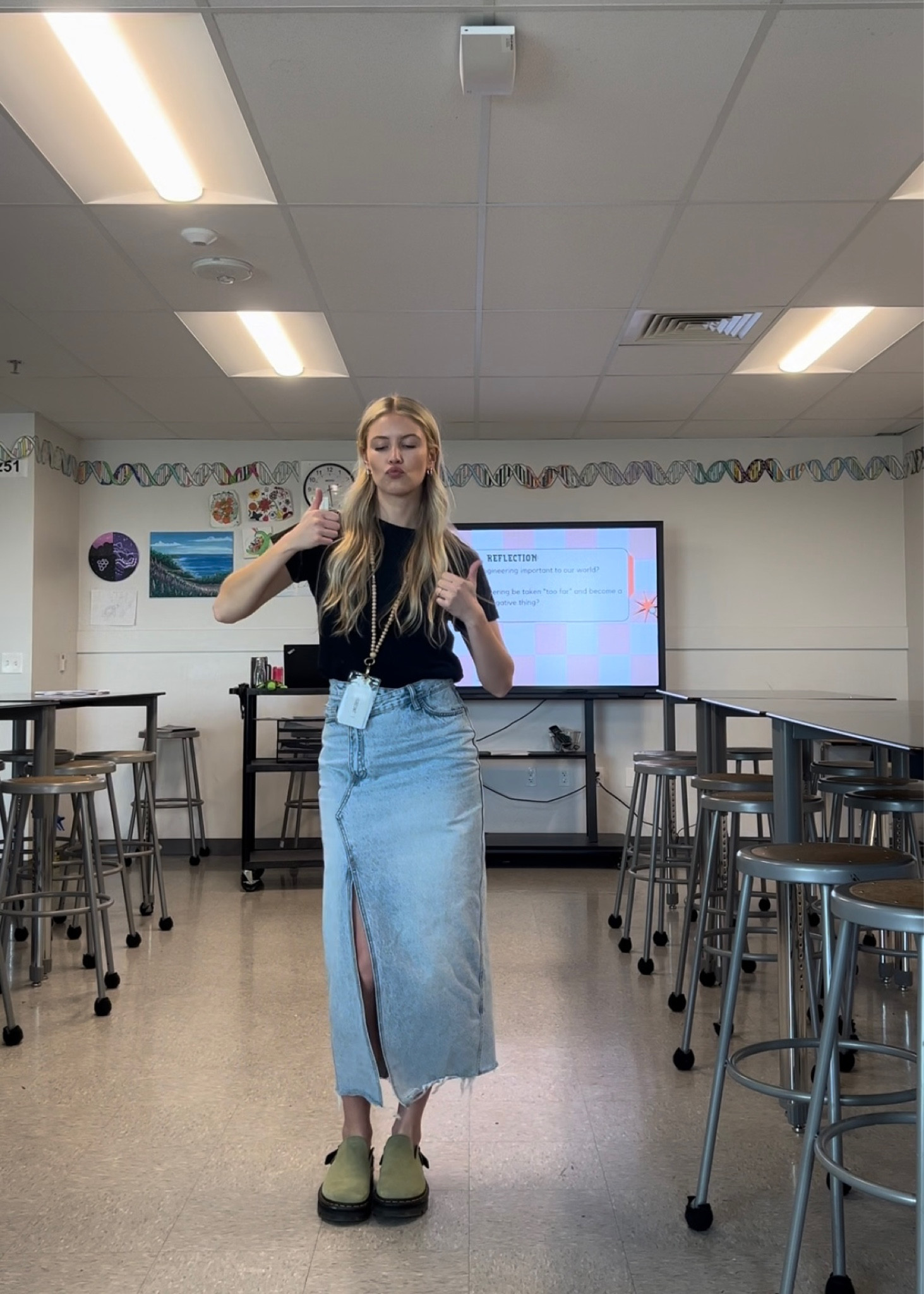 Will definitely be wearing more denim skirt outfits next school year 😍 paired with these Dr. Marten mules… SO CUTE 

#LTKWorkwear #LTKShoeCrush