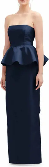 Strapless Ruffle Peplum Satin Column Gown | Nordstrom