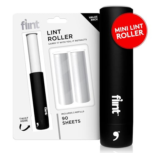 Flint Classic Black Retractable Mini Lint Roller with 90 Extra Sticky Sheets, Small and Portable Lint Roller, Ideal Pet Hair Remover, Travel Lint Rollers for pet Hair Extra Sticky | Amazon (US)