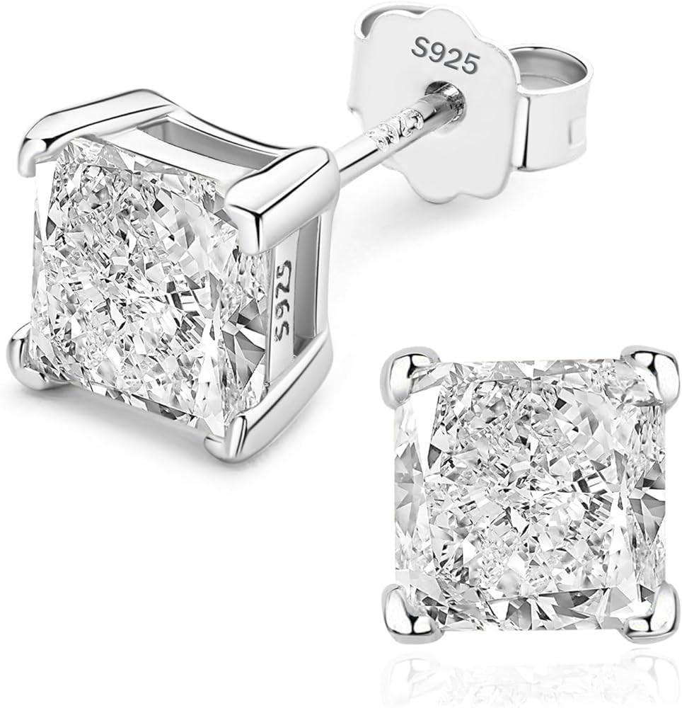 925 Sterling Silver 2-4 Carat Lab Simulation-Diamond Stud Earrings 5A Cubic Zirconia Stud Earring... | Amazon (US)