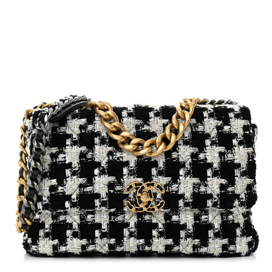 Tweed Quilted Large Chanel 19 Flap Black Ecru White | FASHIONPHILE (US)