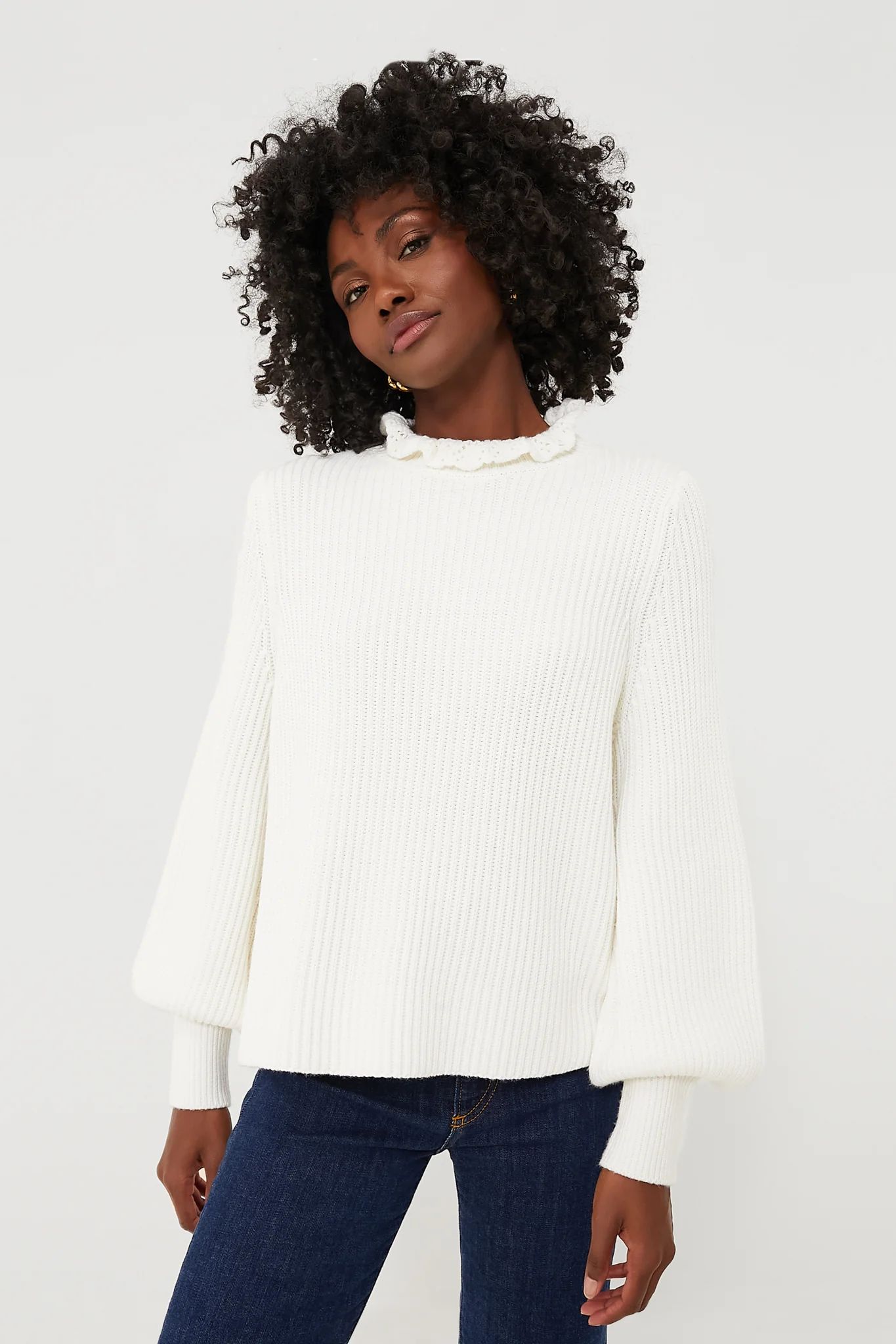 Ivory Delphine Ruffle Neck Sweater | Tuckernuck (US)