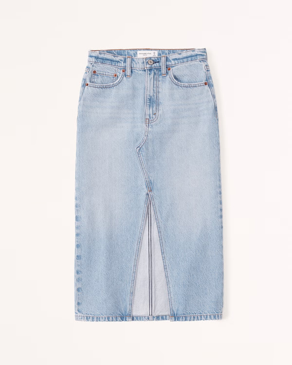 High Rise Denim Midi Skirt | Abercrombie & Fitch (US)