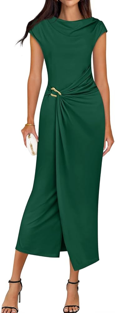 ZESICA Women's 2026 Summer Mock Neck Casual Bodycon Dress Cap Sleeve Elegant Cocktail Party Long ... | Amazon (US)