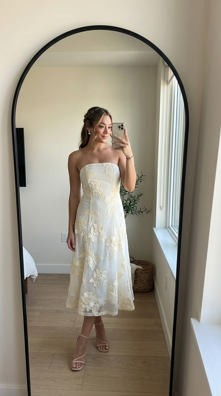 Floral White Midi Dress 

Romantic floral bridal shower dress that's perfect for engagement parties, garden bridal showers, rehearsal dinners, brunches, bridal photos, and spring or summer bridal celebrations. 

 #LTKWedding