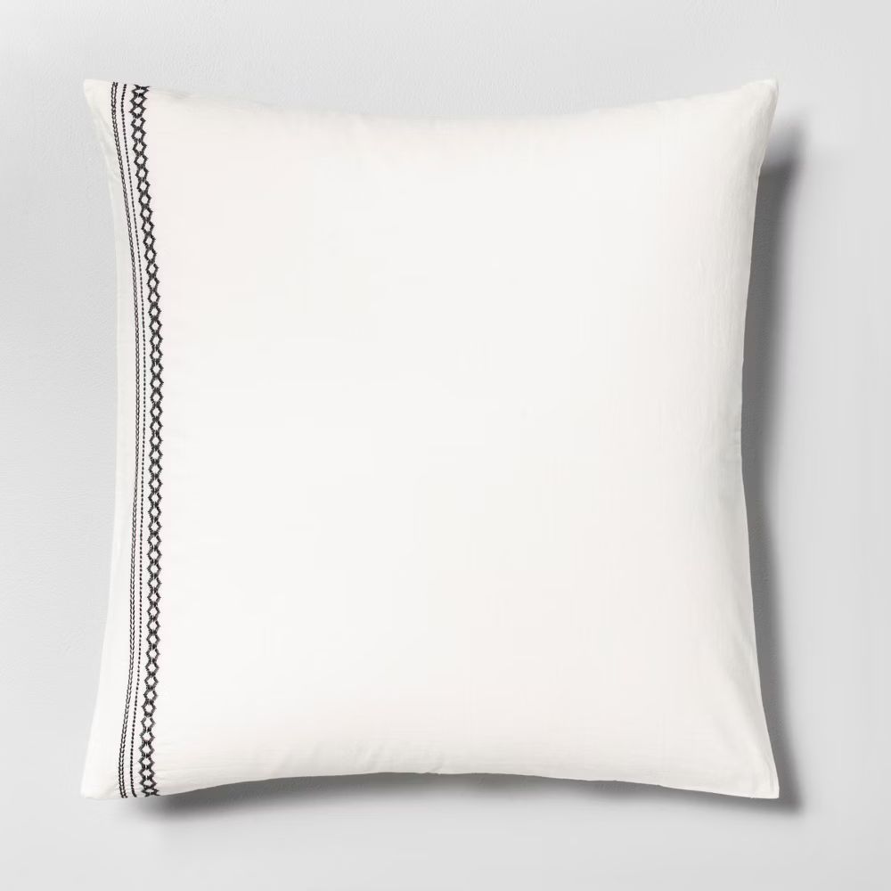 Euro Pillow Sham Embroidered Tonal Railroad Gray - Hearth & Hand with Magnolia | Target