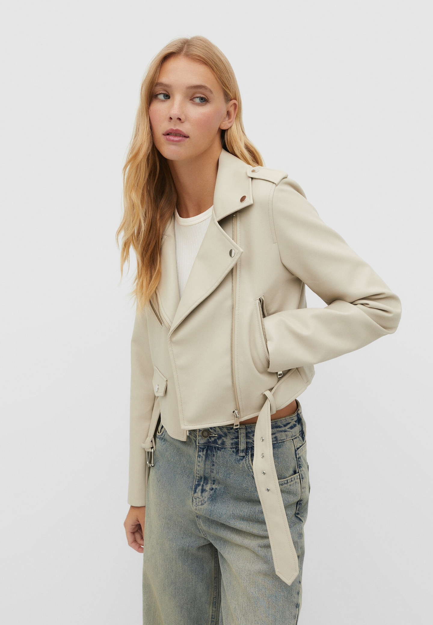 Blouson style motard cuir ceinture | Stradivarius (FR)