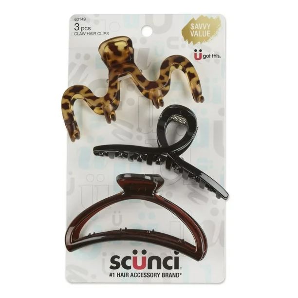 Scunci Matte Mixed Shape Claw Clips, Assorted Neutrals, 3 Ct | Walmart (US)