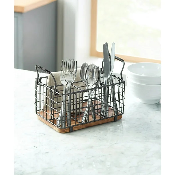 Better Homes & Gardens Wire Utensil Caddy, Gray Color with Wood Base | Walmart (US)