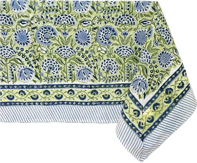 ATOSII Amara Green 100% Cotton Rectangle Fall Tablecloth, Handblock Floral Print Linen Table Clot... | Amazon (US)