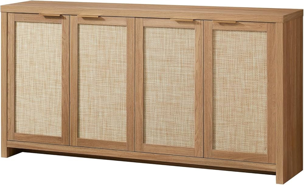 Hampstead Rattan 4-Door Storage Sideboard Cabinet with Adjustable Shelves, Boho Accent Buffet Cup... | Amazon (US)