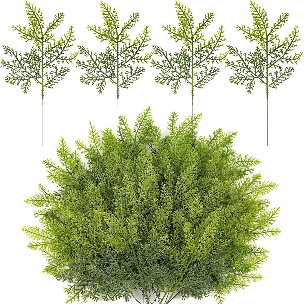 HOHOTIME 30 PCS Artificial Pine Stems, Christmas Greenery Cypress Pine Picks, Gradient Green Faux... | Amazon (US)