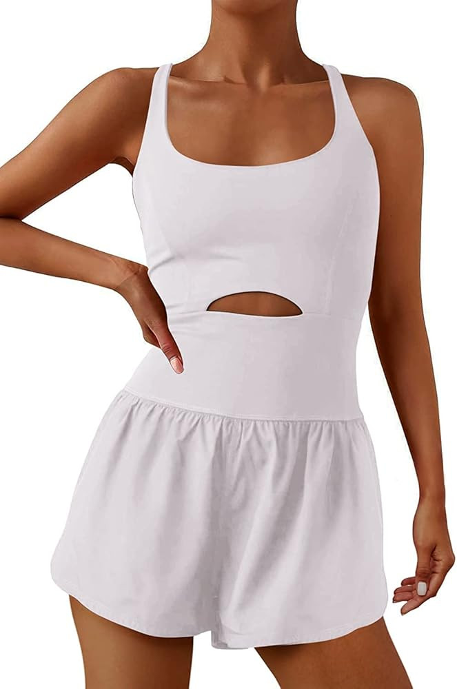 Womens Workout Athletic Romper One Piece Exercise Jumpsuit Shorts Gym Clothes Outfits With Back Z... | Amazon (US)