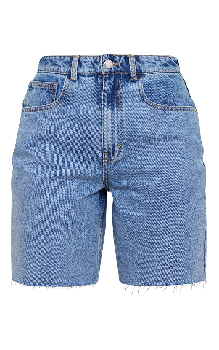 Mid Blue Wash Boyfriend Denim Shorts | PrettyLittleThing US