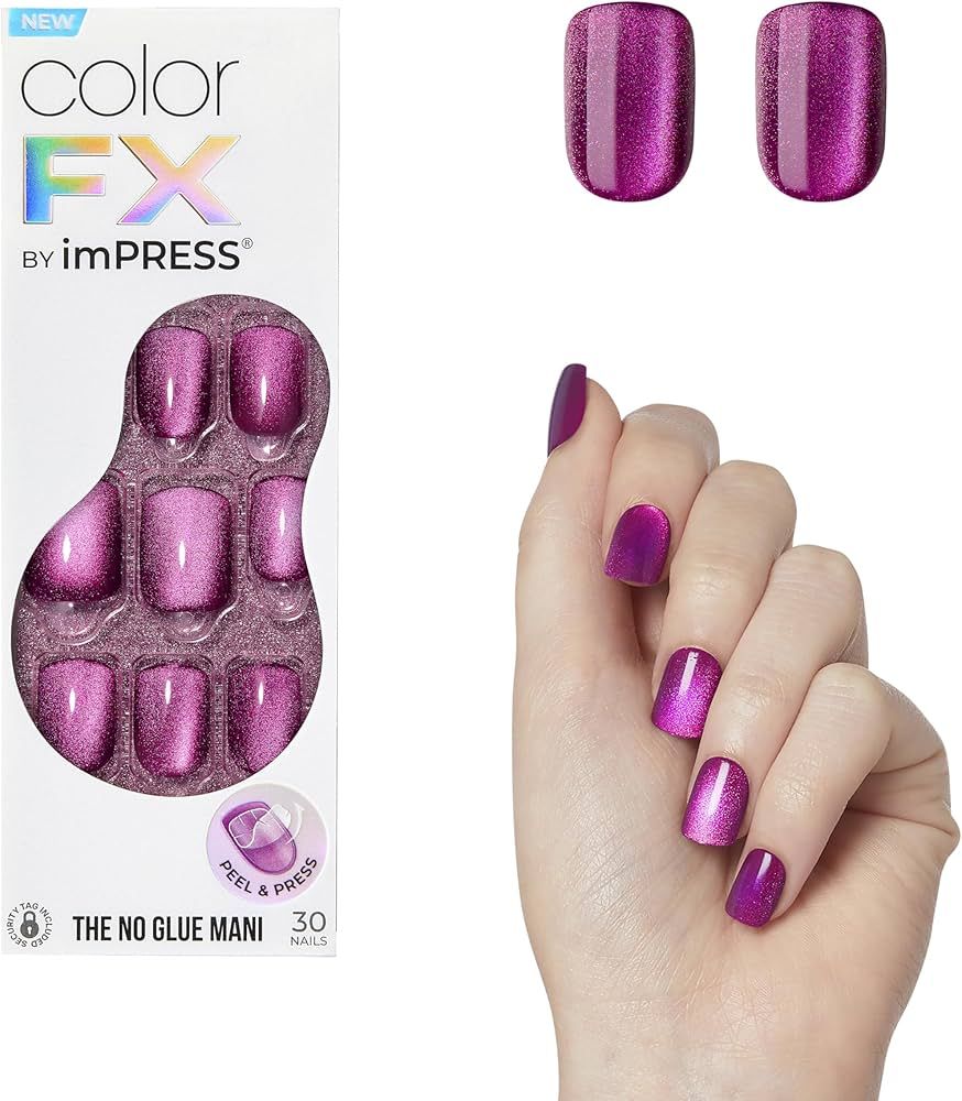 KISS imPRESS No Glue Mani Press-On Nails, Color FX, 'Levels', Dark Pink, Short Size, Squoval Shap... | Amazon (US)