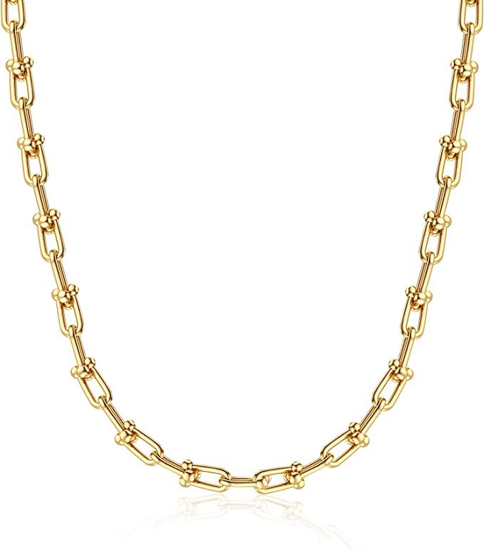 Vjoyjew Gold Chain Necklaces for Women, 14K Gold Plated Dainty Paperclip Chain Cuban Link Chain L... | Amazon (US)