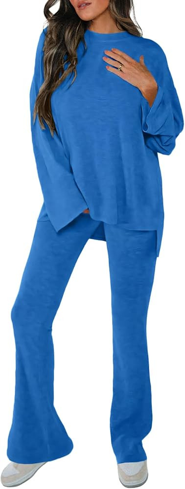 Tankaneo Womens Sets 2 Piece Outfits Long Sleeve Shirts and Flare Pants Travel Airport Matching L... | Amazon (US)
