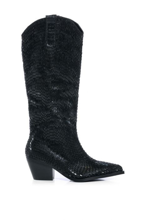 DRIVEN-BLACK JEWELED WESTERN BOOT | Azalea Wang