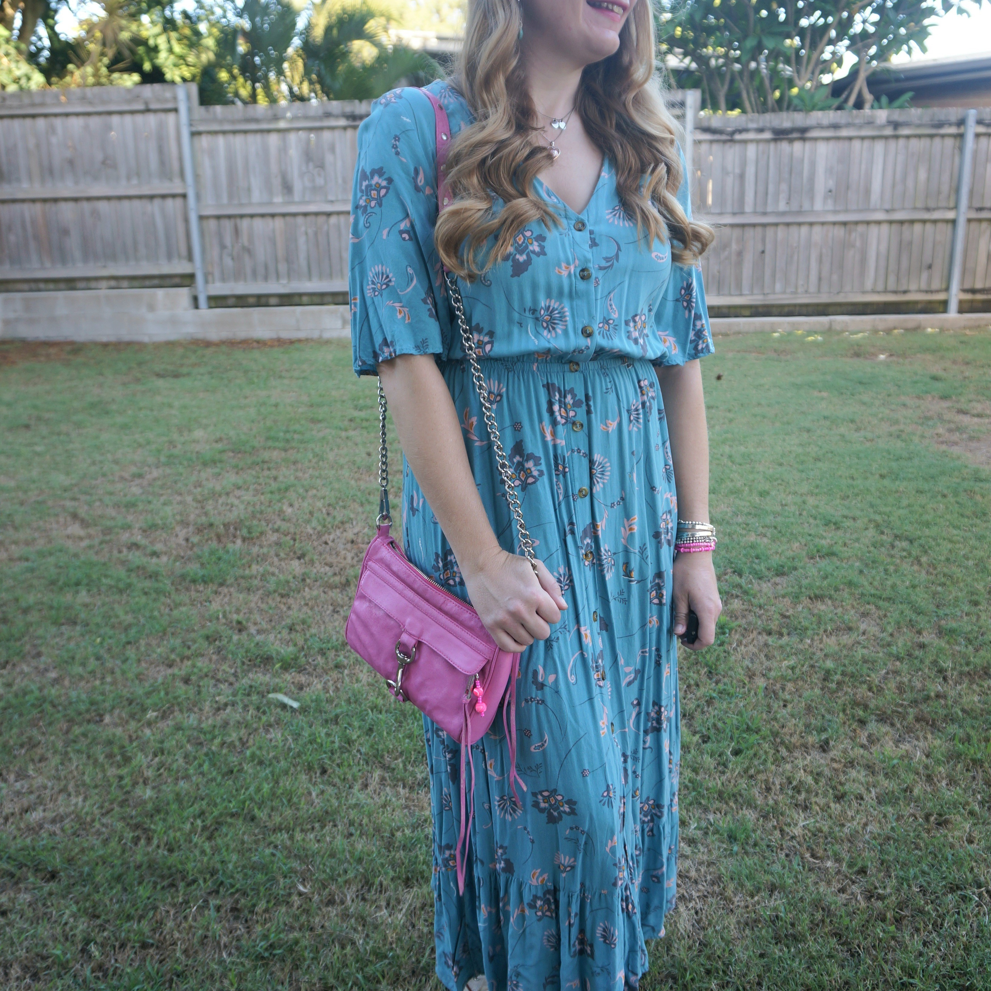 Thrifted turquoise floral Kmart Anko maxi dress with pink Rebecca Minkoff mini MAC bag 💕

#LTKaustralia #LTKworkwear #LTKbag