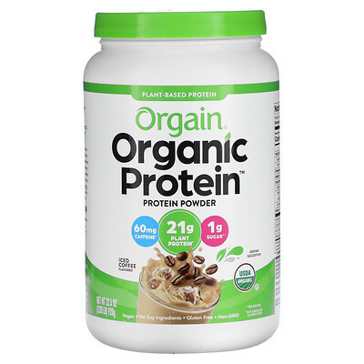 Orgain, Organic Protein Powder, Plant-Based, Iced Coffee, 2.03 lbs (920 g) | iHerb