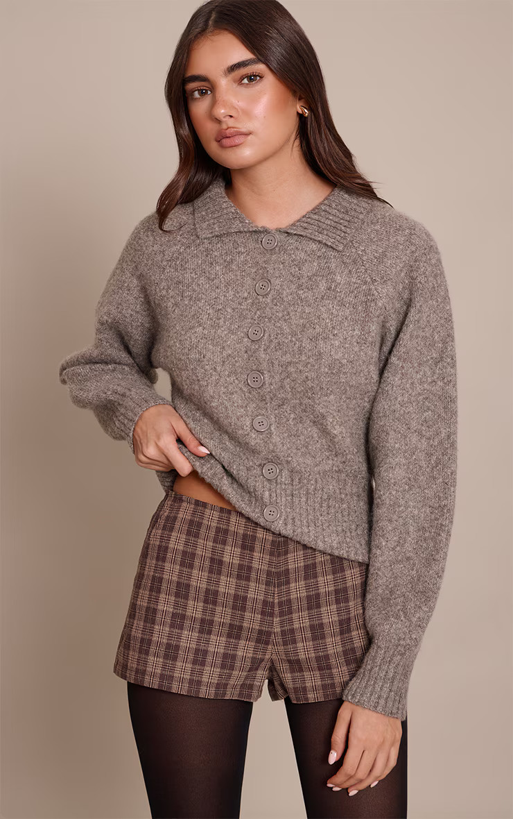 Brown Check Low Rise Hot Pants | Bottoms | PrettyLittleThing US