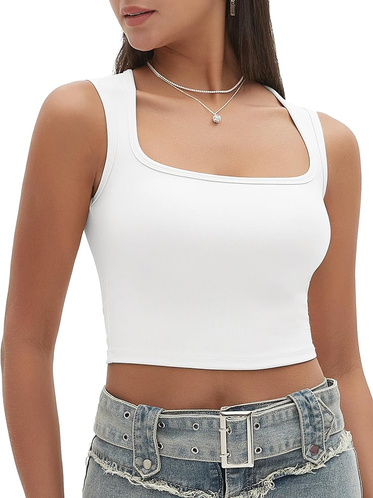 Tapata Women's Square Neck Tank Tops Cropped Ribbed Knit Cami Sleeveless Slim Fit Causal Camisole... | Amazon (US)