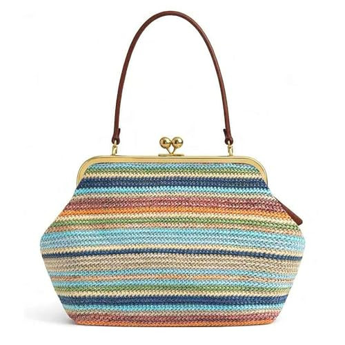 Kiss Lock Purses and Handbags Straw Purse Large Kisslock Bag Kiss-Lock Woven Bag Kiss Clasp Shoulder Handbag Summer Vacation | Amazon (US)