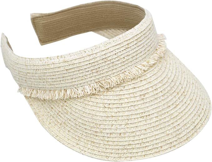 Krono Krown Women's Clip On Visor Packable Short Brim Summer Beach Sun Hat w/Color Strap - Paper ... | Amazon (US)