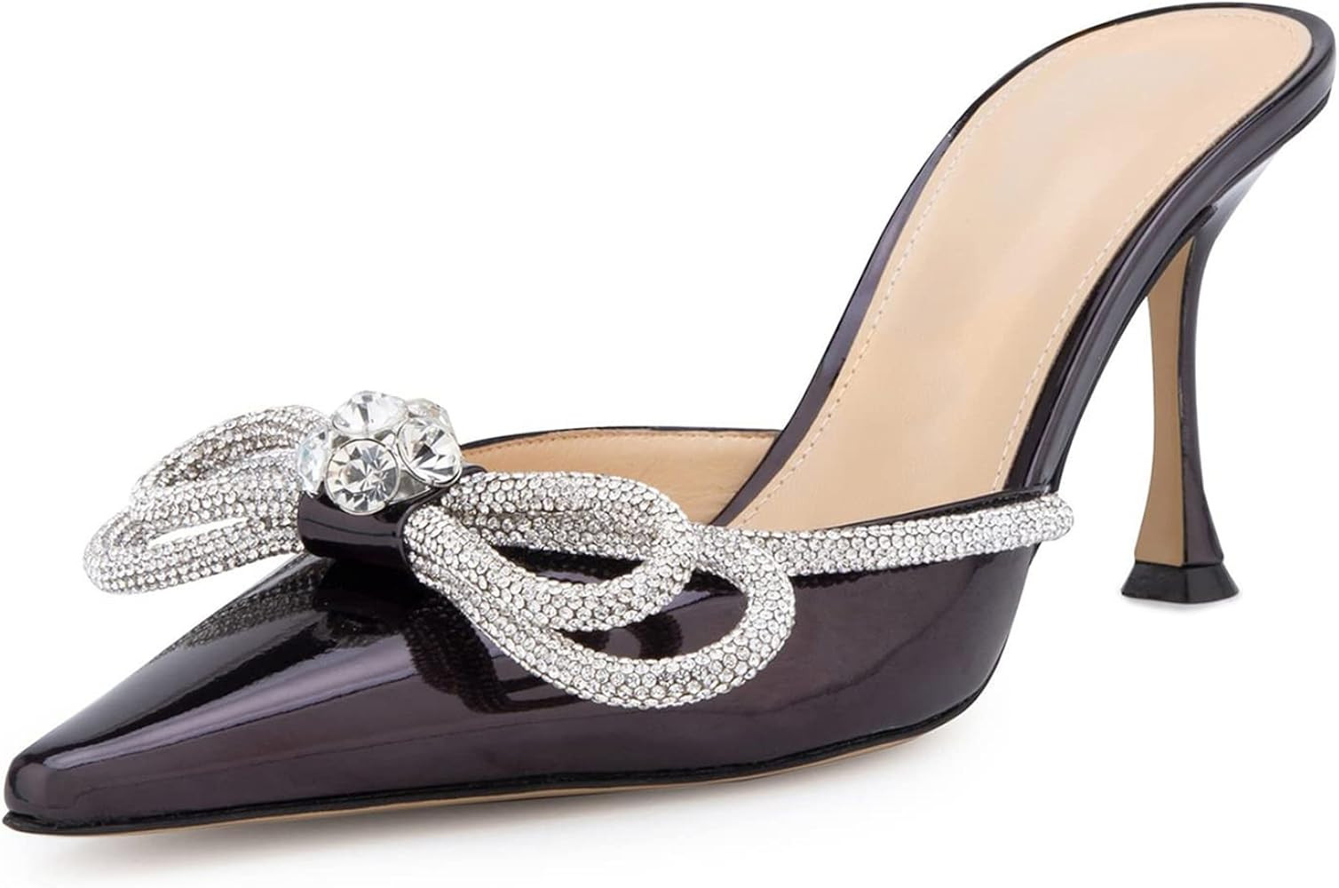 LauraVicci Women High Heeled Mules Pointed Toe Crystal Rhinestones Bow Sandals Stiletto Backless Sli | Amazon (US)